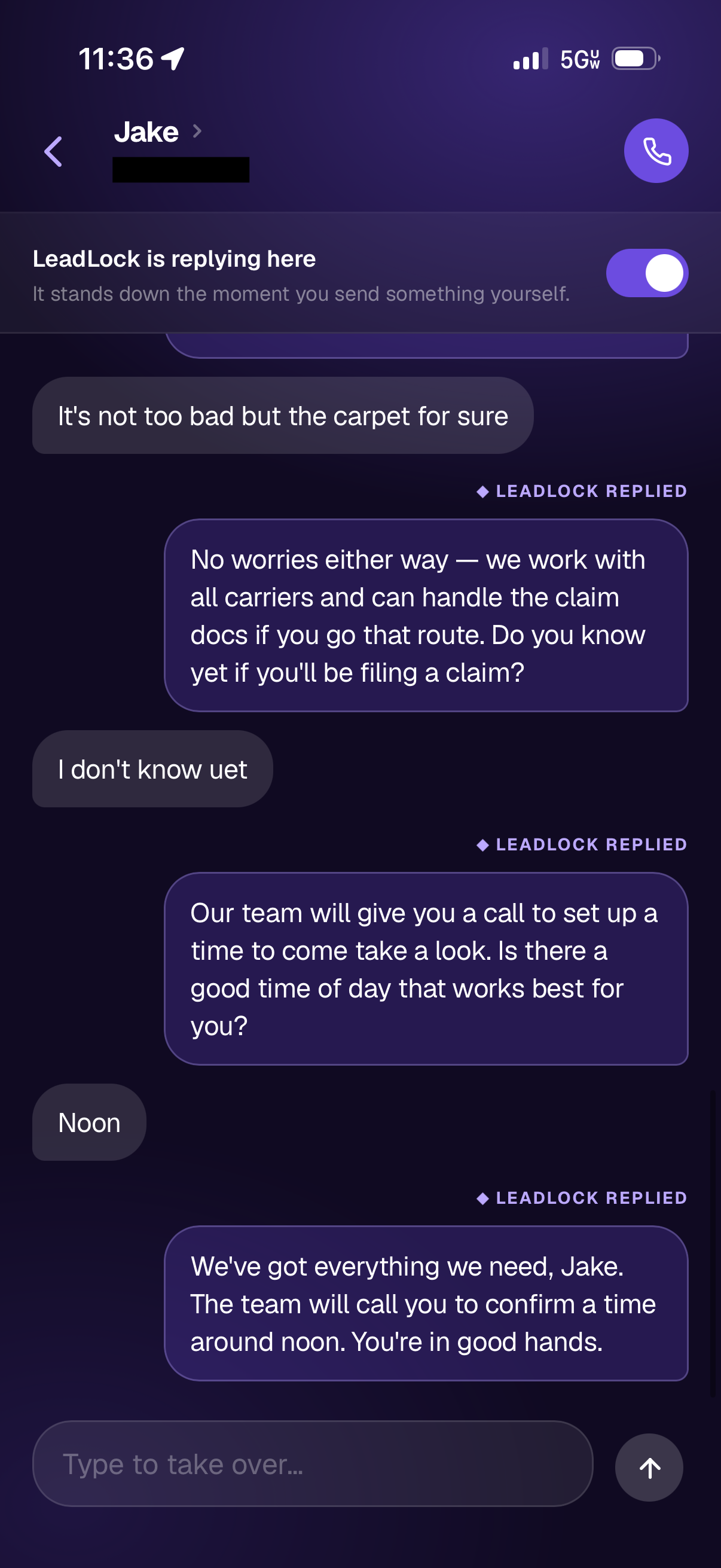 LeadLock mobile conversation view